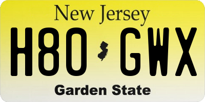 NJ license plate H80GWX