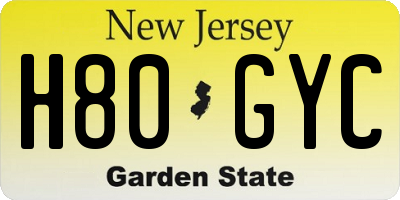 NJ license plate H80GYC