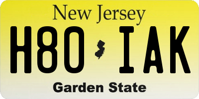 NJ license plate H80IAK