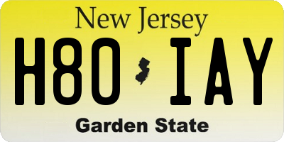 NJ license plate H80IAY