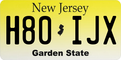 NJ license plate H80IJX