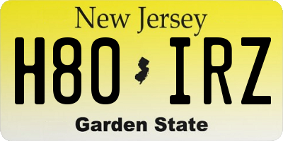 NJ license plate H80IRZ