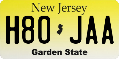 NJ license plate H80JAA