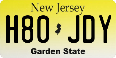 NJ license plate H80JDY