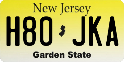 NJ license plate H80JKA