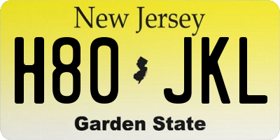 NJ license plate H80JKL