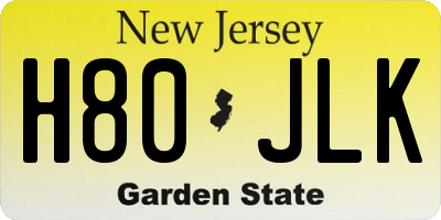 NJ license plate H80JLK