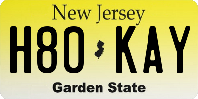 NJ license plate H80KAY