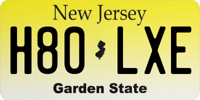 NJ license plate H80LXE