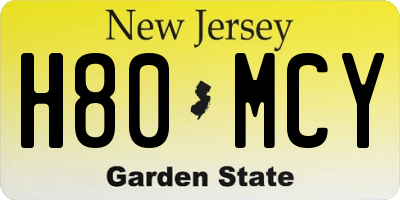 NJ license plate H80MCY