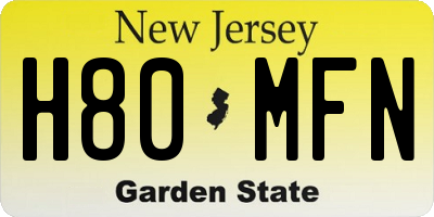 NJ license plate H80MFN
