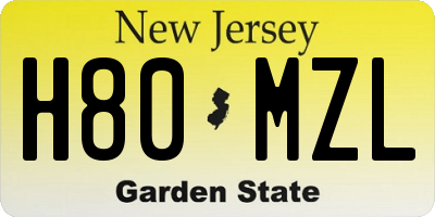 NJ license plate H80MZL