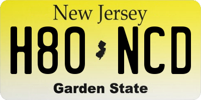 NJ license plate H80NCD
