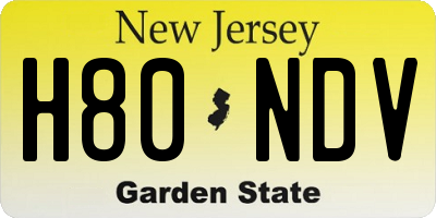 NJ license plate H80NDV