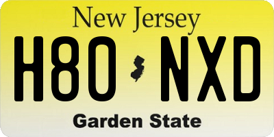 NJ license plate H80NXD