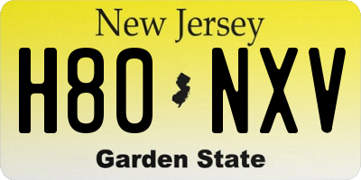 NJ license plate H80NXV