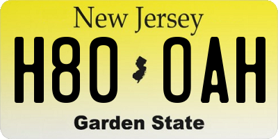 NJ license plate H80OAH