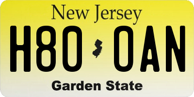 NJ license plate H80OAN