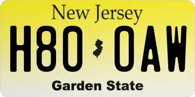 NJ license plate H80OAW