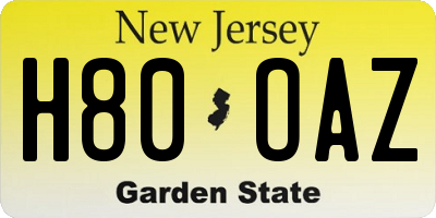 NJ license plate H80OAZ
