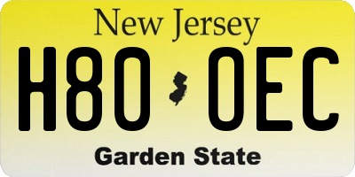 NJ license plate H80OEC