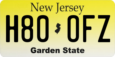 NJ license plate H80OFZ