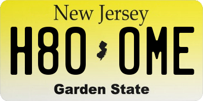 NJ license plate H80OME