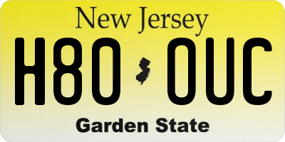 NJ license plate H80OUC