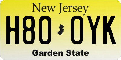 NJ license plate H80OYK