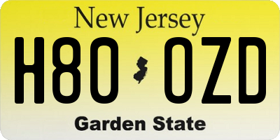 NJ license plate H80OZD