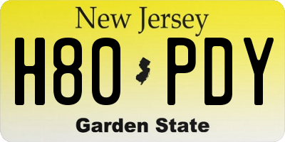 NJ license plate H80PDY