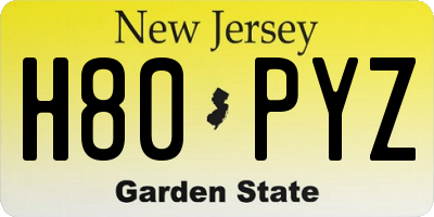 NJ license plate H80PYZ
