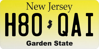 NJ license plate H80QAI