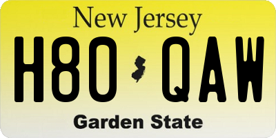 NJ license plate H80QAW