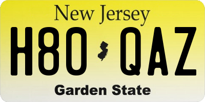 NJ license plate H80QAZ