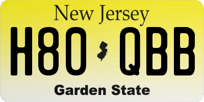 NJ license plate H80QBB