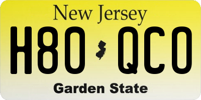 NJ license plate H80QCO