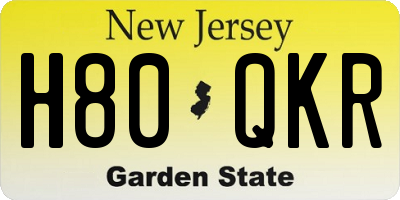 NJ license plate H80QKR