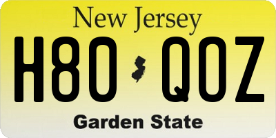 NJ license plate H80QOZ