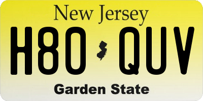 NJ license plate H80QUV