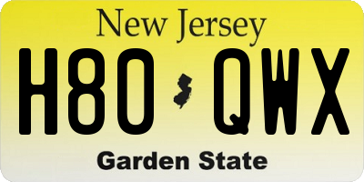 NJ license plate H80QWX