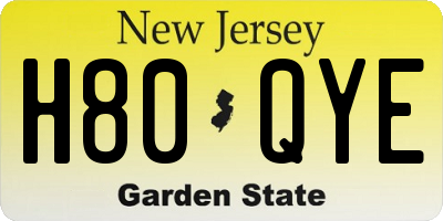 NJ license plate H80QYE