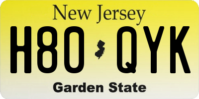 NJ license plate H80QYK