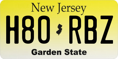 NJ license plate H80RBZ