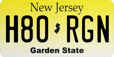 NJ license plate H80RGN