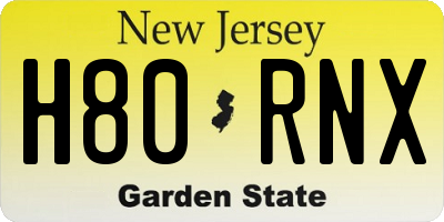 NJ license plate H80RNX