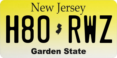 NJ license plate H80RWZ