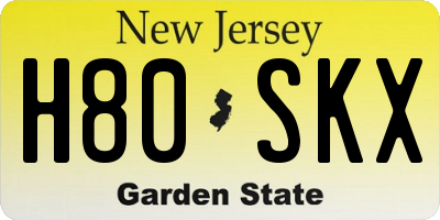 NJ license plate H80SKX