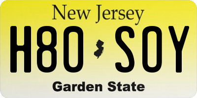 NJ license plate H80SOY