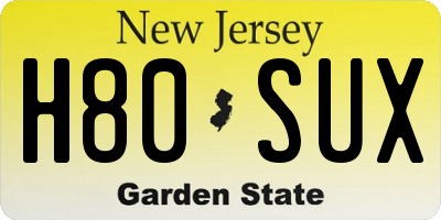 NJ license plate H80SUX